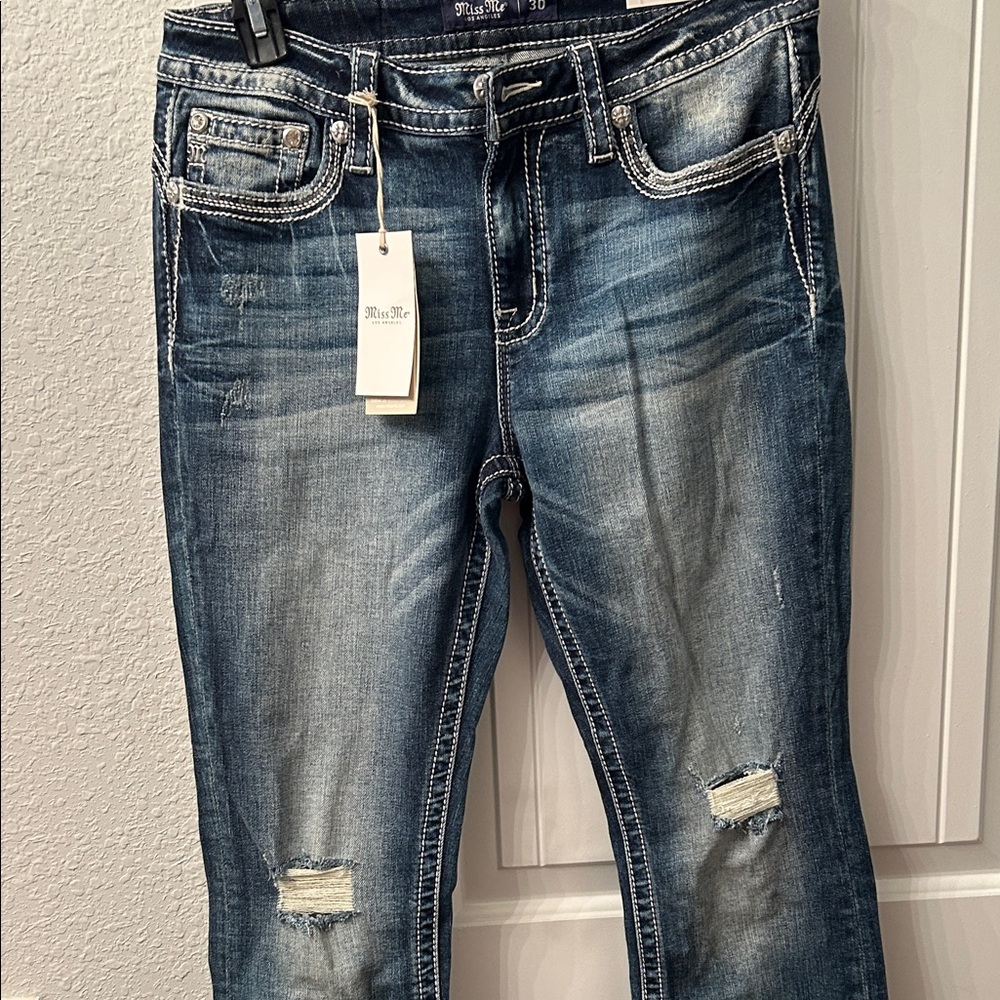 Miss Me Skinny Distressed Mid-Blue Jeans